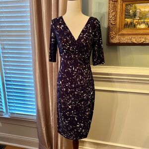 EUC Lauren Ralph Lauren Printed V-Neck Faux Wrap Style Dress Size 4